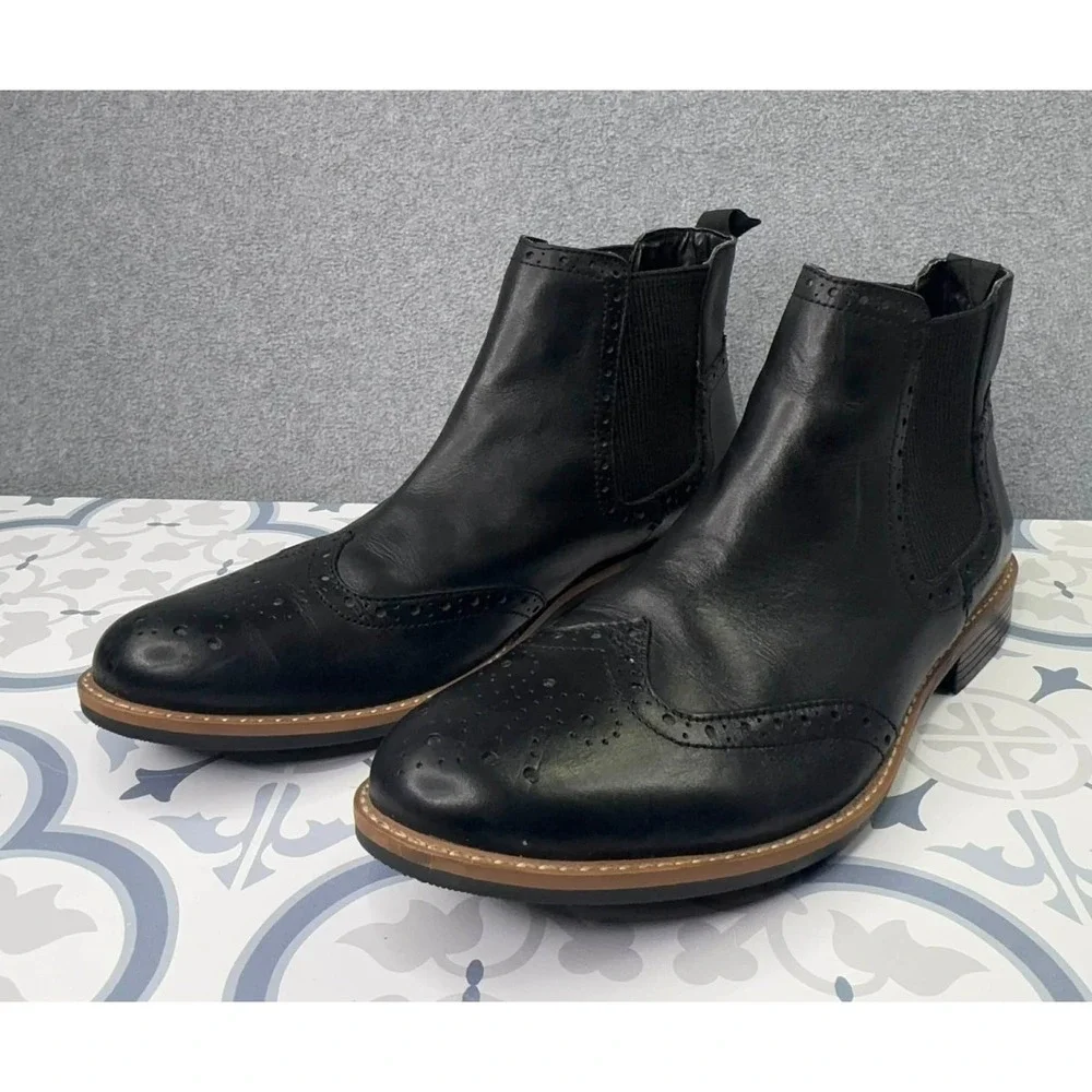 Silver Street‎ London Wing Tip Chelsea Boots Men's Size 10 Black Leather Slip On